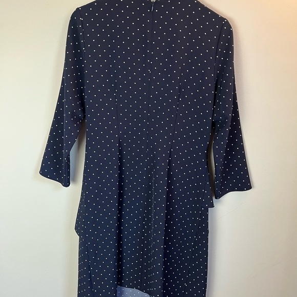 Eliza J Women 10 Navy Blue Polka Dot Tiered Ruffle Dress MIni 3/4 Sleeve Preppy - Picture 5 of 5